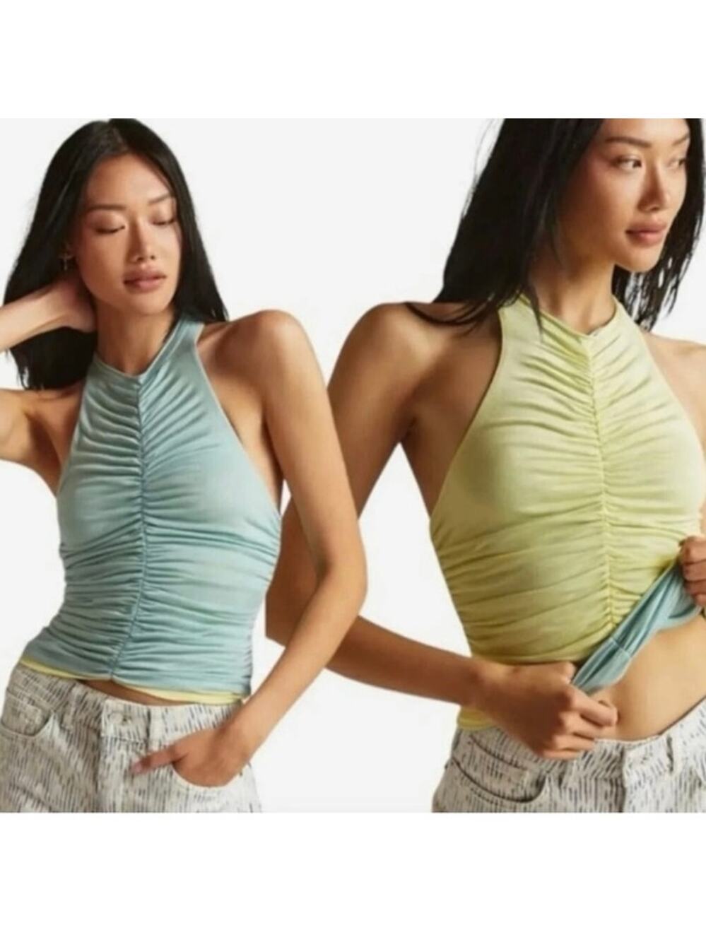 NWT Anthropologie Pilcro Size Medium Tank Top  Reversible Ruched Sleeveless Blue